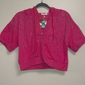 Amanda Rose Collection Pink Crop Top with Silver Accents